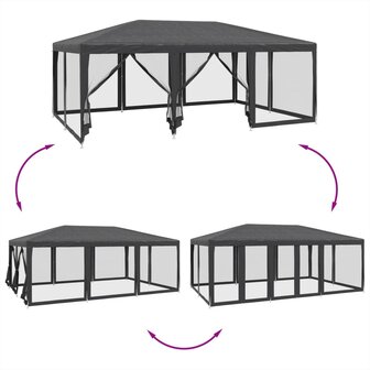 Partytent met 10 mesh zijwanden 6x4 m HDPE antracietkleurig