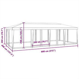 Partytent met 12 mesh zijwanden 8x4 m HDPE antracietkleurig