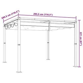Prieel met uittrekbaar dak 3x3 m staal cr&egrave;mekleurig