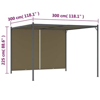 Pergola met uittrekbaar dak 180 g/m&sup2; 3x3 m taupe