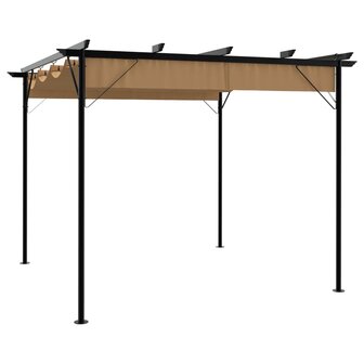 Pergola met uittrekbaar dak 180 g/m&sup2; 3x3 m staal taupe