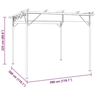 Pergola met uittrekbaar dak 180 g/m&sup2; 3x3 m staal taupe