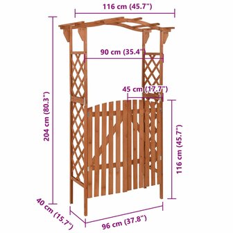 Pergola met poort 116x40x204 cm massief vurenhout