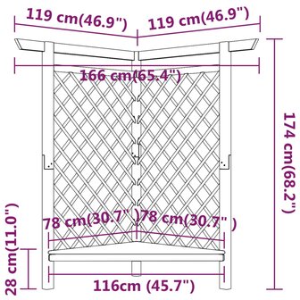 Hoekpergola met bank 166x81x174 cm ge&iuml;mpregneerd grenenhout