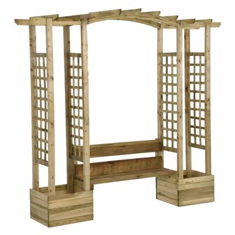 Pergola met bank en plantenbakken ge&iuml;mpregneerd grenenhout