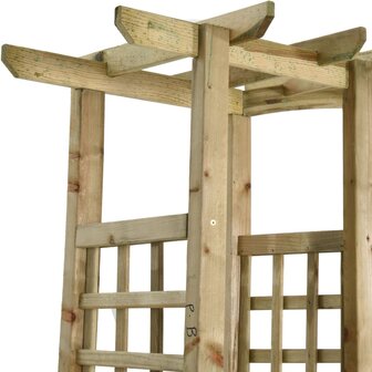 Pergola met bank en plantenbakken ge&iuml;mpregneerd grenenhout