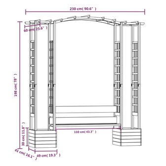Pergola met bank en plantenbakken ge&iuml;mpregneerd grenenhout