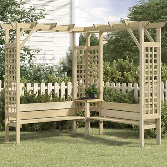 Hoekpergola met bank ge&iuml;mpregneerd grenenhout