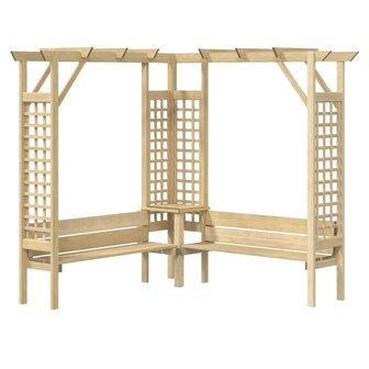 Hoekpergola met bank ge&iuml;mpregneerd grenenhout