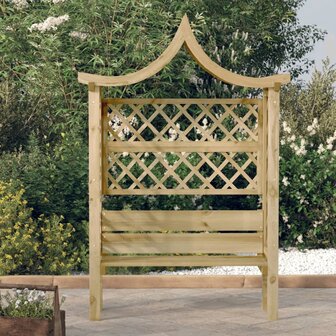 Pergola met dak en bank ge&iuml;mpregneerd grenenhout