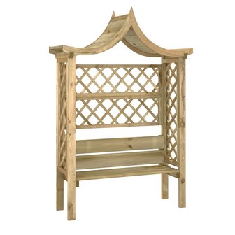 Pergola met dak en bank ge&iuml;mpregneerd grenenhout