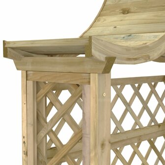 Pergola met dak en bank ge&iuml;mpregneerd grenenhout