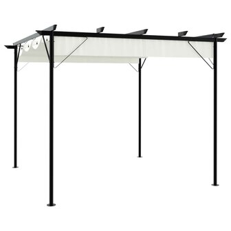 Pergola met uitschuifbaar dak 3x3 m staal cr&eacute;mewit