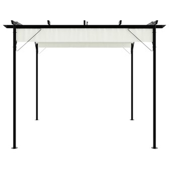 Pergola met uitschuifbaar dak 3x3 m staal cr&eacute;mewit