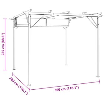 Pergola met uitschuifbaar dak 3x3 m staal cr&eacute;mewit