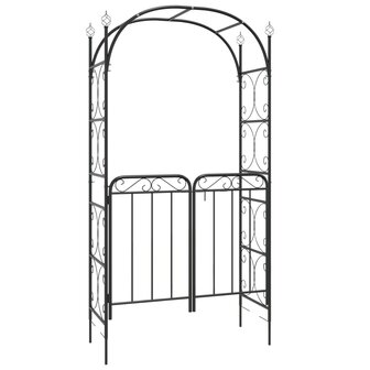 Tuinboog met poort 108x45x235 cm staal zwart
