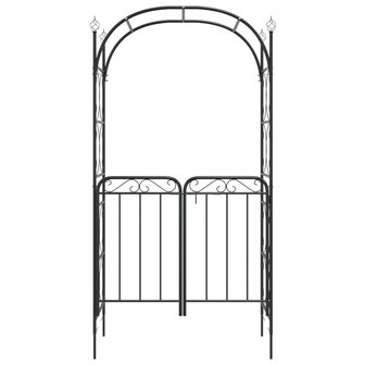 Tuinboog met poort 108x45x235 cm staal zwart
