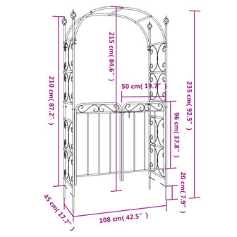 Tuinboog met poort 108x45x235 cm staal zwart