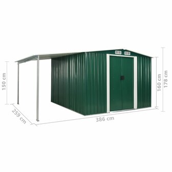 Tuinschuur met schuifdeuren 386x259x178 cm staal groen