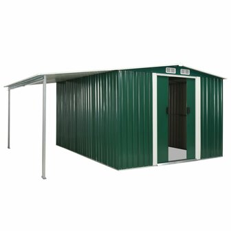 Tuinschuur met schuifdeuren 386x312x178 cm staal groen
