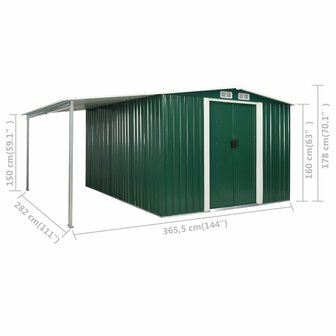 Tuinschuur met schuifdeuren 386x312x178 cm staal groen