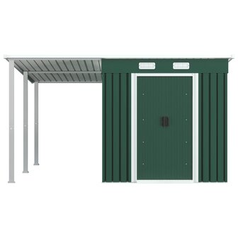 Tuinschuur met verlengd dak 336x270x181 cm staal groen