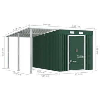 Tuinschuur met verlengd dak 336x270x181 cm staal groen