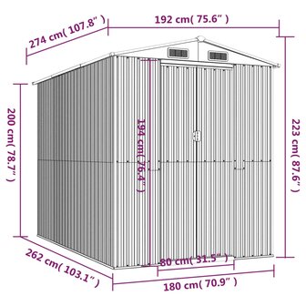 Tuinschuur 192x274x223 cm gegalvaniseerd staal antracietkleurig
