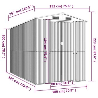 Tuinschuur 192x357x223 cm gegalvaniseerd staal antracietkleurig