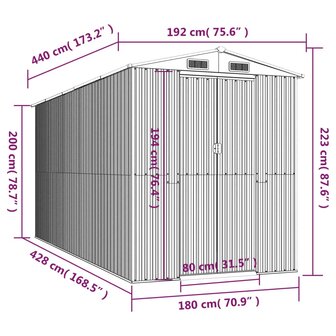 Tuinschuur 192x440x223 cm gegalvaniseerd staal antracietkleurig