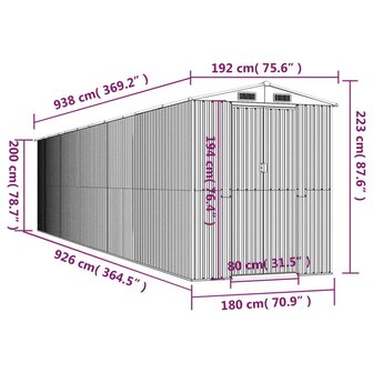 Tuinschuur 192x938x223 cm gegalvaniseerd staal antracietkleurig