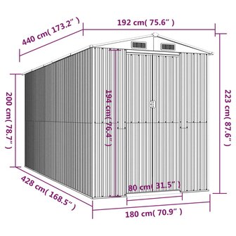 Tuinschuur 192x440x223 cm gegalvaniseerd staal lichtbruin