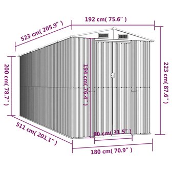 Tuinschuur 192x523x223 cm gegalvaniseerd staal lichtbruin