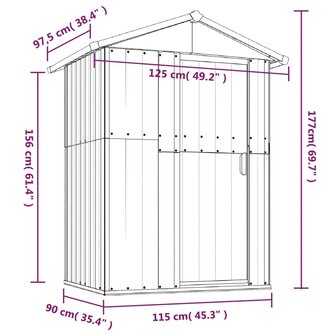 Tuinschuur 126x97,5x177 cm gegalvaniseerd staal bruin