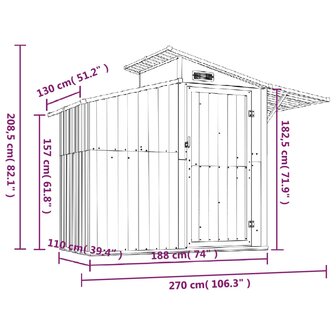 Tuinschuur 270x130x208,5 cm gegalvaniseerd staal bruin