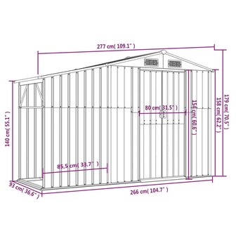 Tuinschuur 277x93x179 cm gegalvaniseerd staal antracietkleur