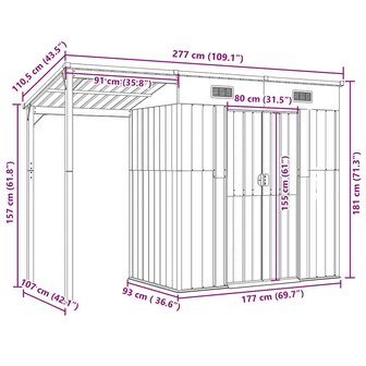 Tuinschuur met verlengd dak 277x110,5x181 cm staal lichtbruin