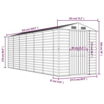 Tuinschuur 191x555x198 cm gegalvaniseerd staal antracietkleurig