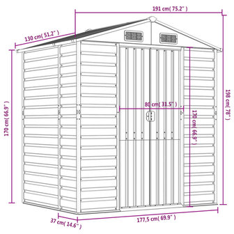 Tuinschuur 191x130x198 cm gegalvaniseerd staal bruin