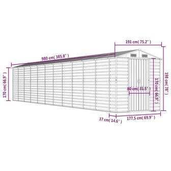 Tuinschuur 191x980x198 cm gegalvaniseerd staal antracietkleurig