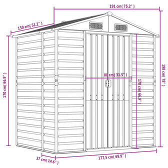 Tuinschuur 191x130x198 cm gegalvaniseerd staal lichtbruin