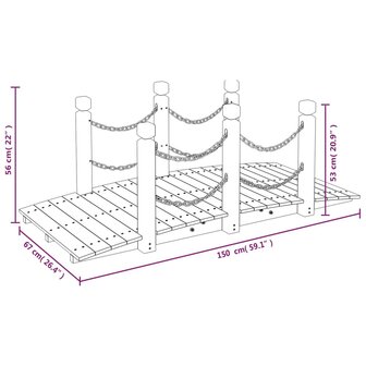 Tuinbrug met kettingrails 150x67x56 cm massief vurenhout