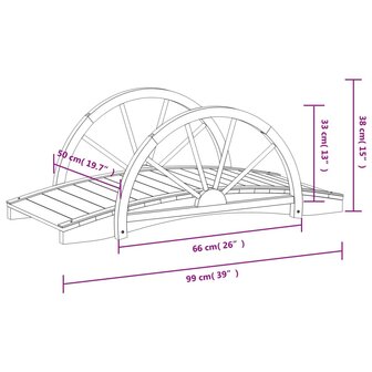 Tuinbrug met half wiel 99x50x38 cm massief vurenhout