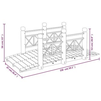 Tuinbrug met leuningen 150x67x56 cm massief vurenhout