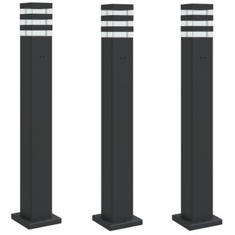 Buitenvloerlampen 3 st met stopcontact 80 cm aluminium zwart