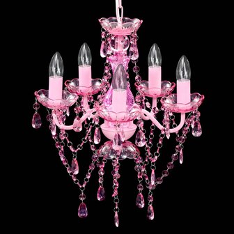 Kristallen licht met 5 gloeilampen rosa
