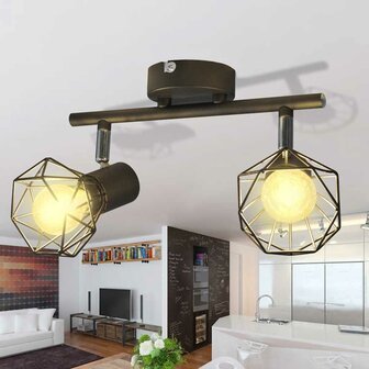 Plafondlamp met 2 LED&#039;s industri&euml;le stijl zwart