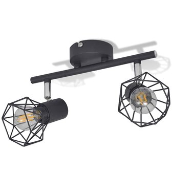 Plafondlamp met 2 LED&#039;s industri&euml;le stijl zwart