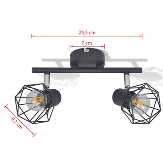 Plafondlamp met 2 LED&#039;s industri&euml;le stijl zwart