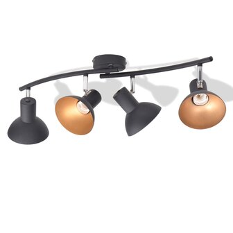 Plafondlamp voor 4 peertjes E27 zwart en goud